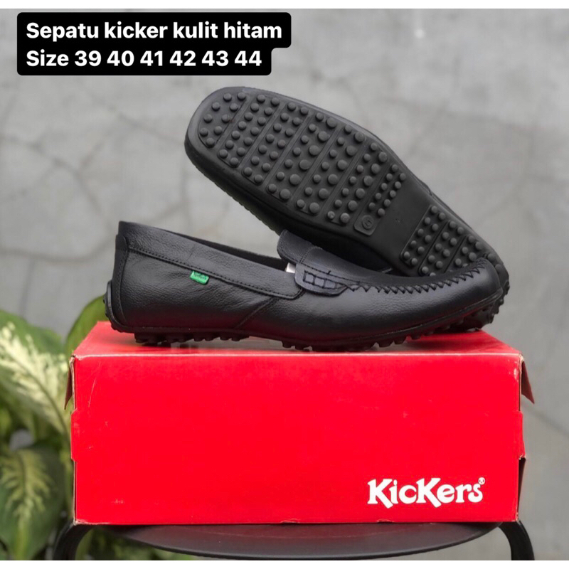 sepatu pria hitam slip on kicker kulit