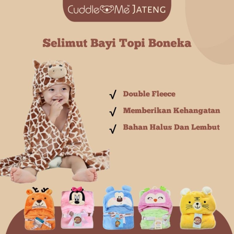 Selimut Bayi Topi Boneka Karakter Fleece Murah | Selimut Bayi Topi Double Fleece Import