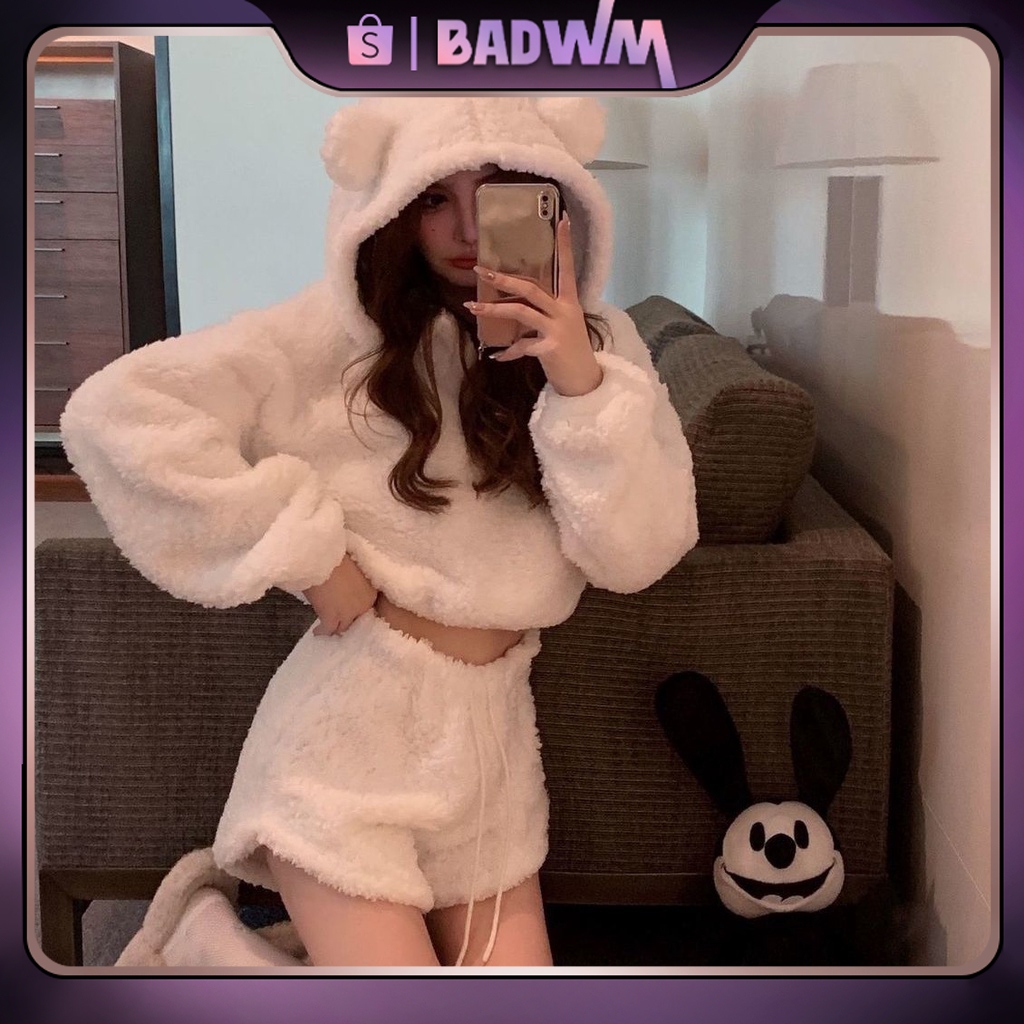 [ COD]PAKAIAN WANITA/ ONE SET HOODIE/ CELANA PENDEK/ CELANA PENDEK IMPORT WANITA/ HOODIE BEAR