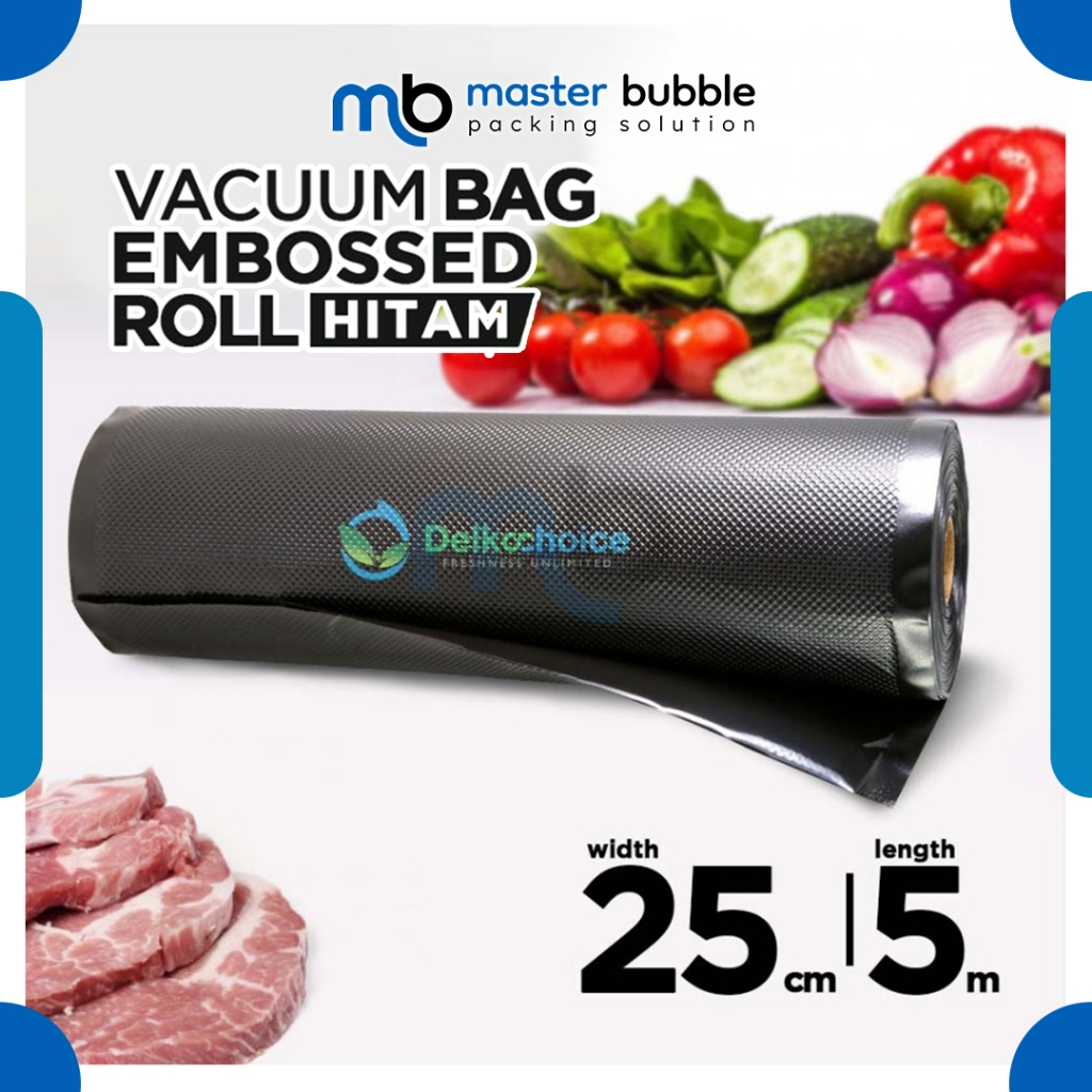 Vacuum Embossed Roll Hitam 25cm x 5 meter Plastik Vakum Makanan Vacum Bag Sealer  - Delkochoice