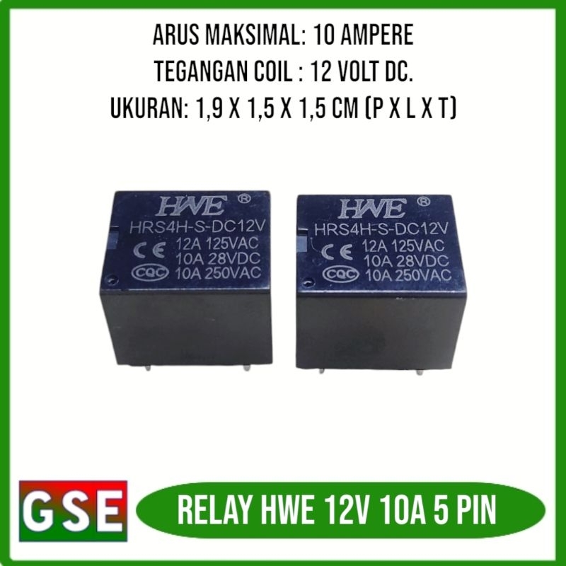 Relay DC HWE 12V 10A 5pin/relay DC 12V 10A HWE 5 kaki