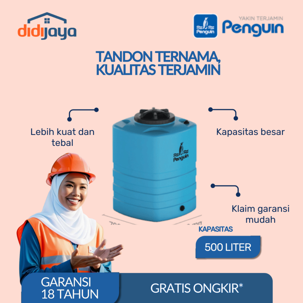 Tandon Air Kotak Kubik Penguin TE 55 500 Liter | Toren Air | Tangki Air Tanam Penguin