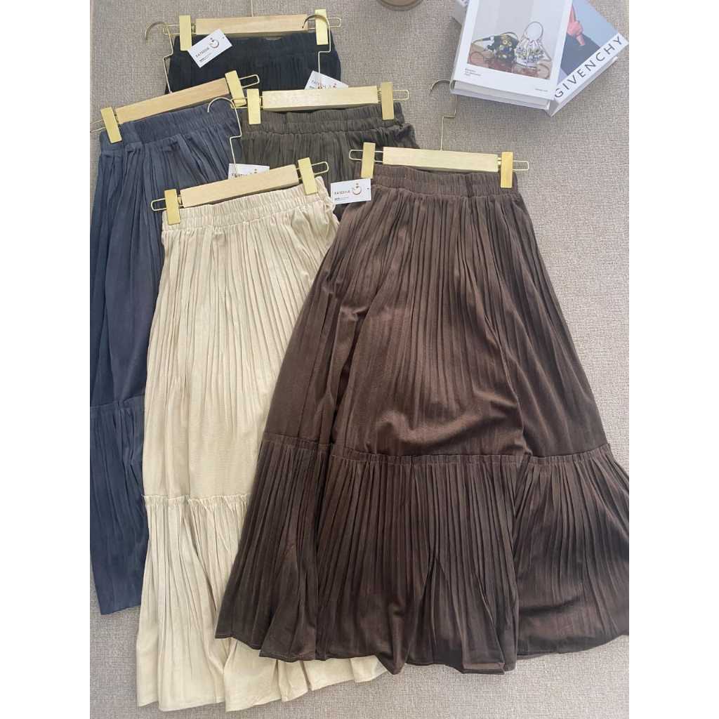 Fateeha - Nadine Skirt | Rok Korean Style Elegant rok plisket bludru velvet halus rok putih rok hita