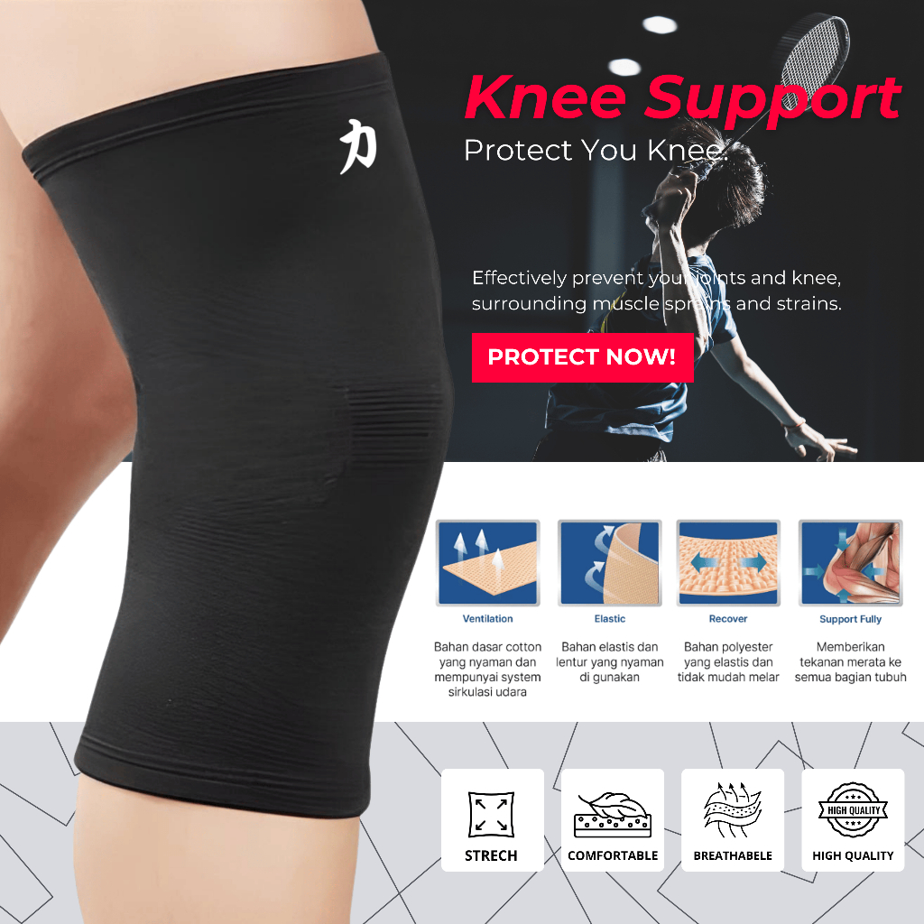 Knee Support JP POWER Pendek Bagus Import Harga Termurah Knee Pad Brace Nylon Deker Pelindung Lutut