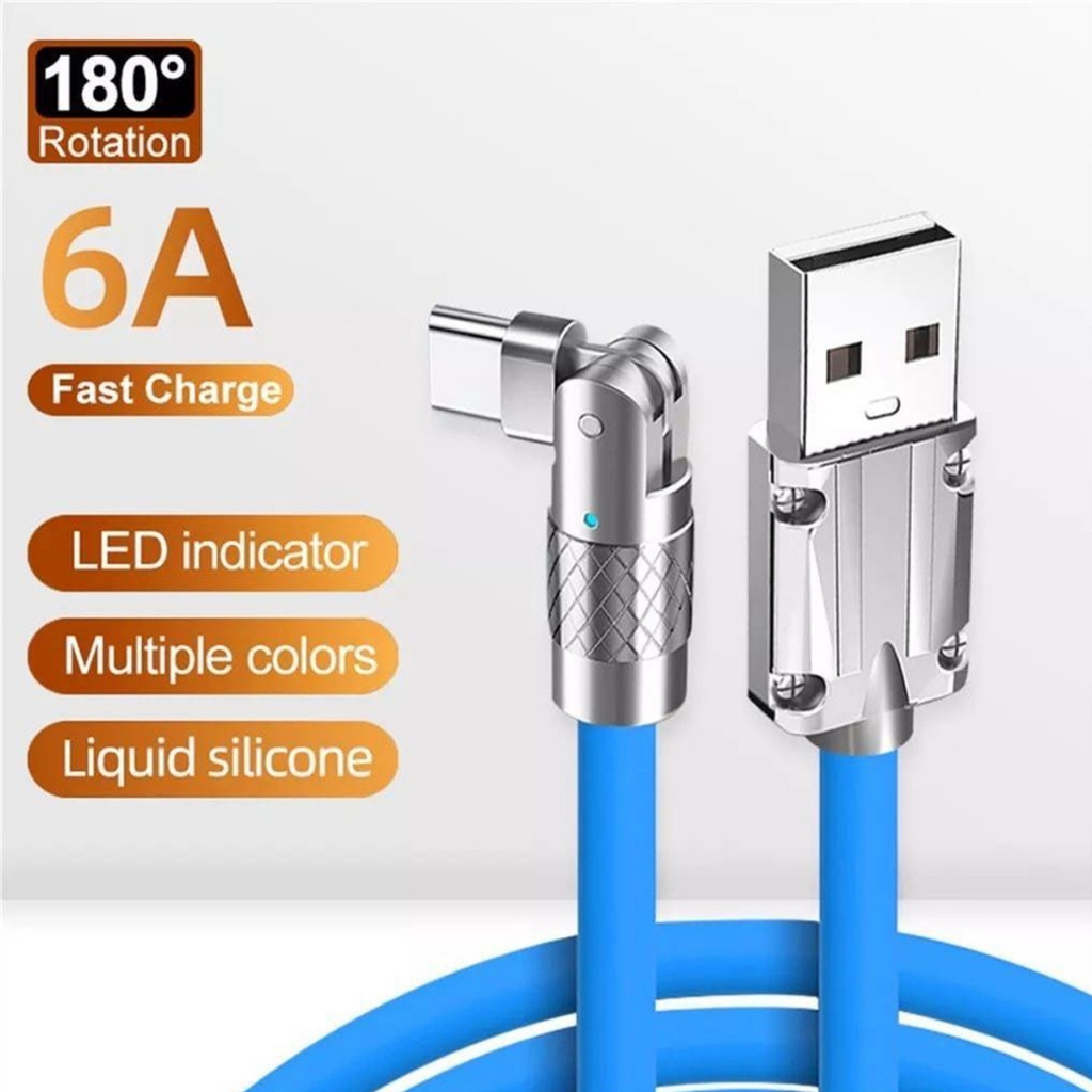 Kabel USB Liquid Silicone LED Rotation 180° - Kabel Data Charging Rotate Type C - Kabel Cas Hp