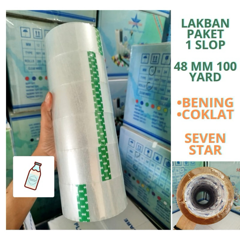

Lakban 48 mm 100 Yard Coklat Bening paket 1 Slop Seven Star