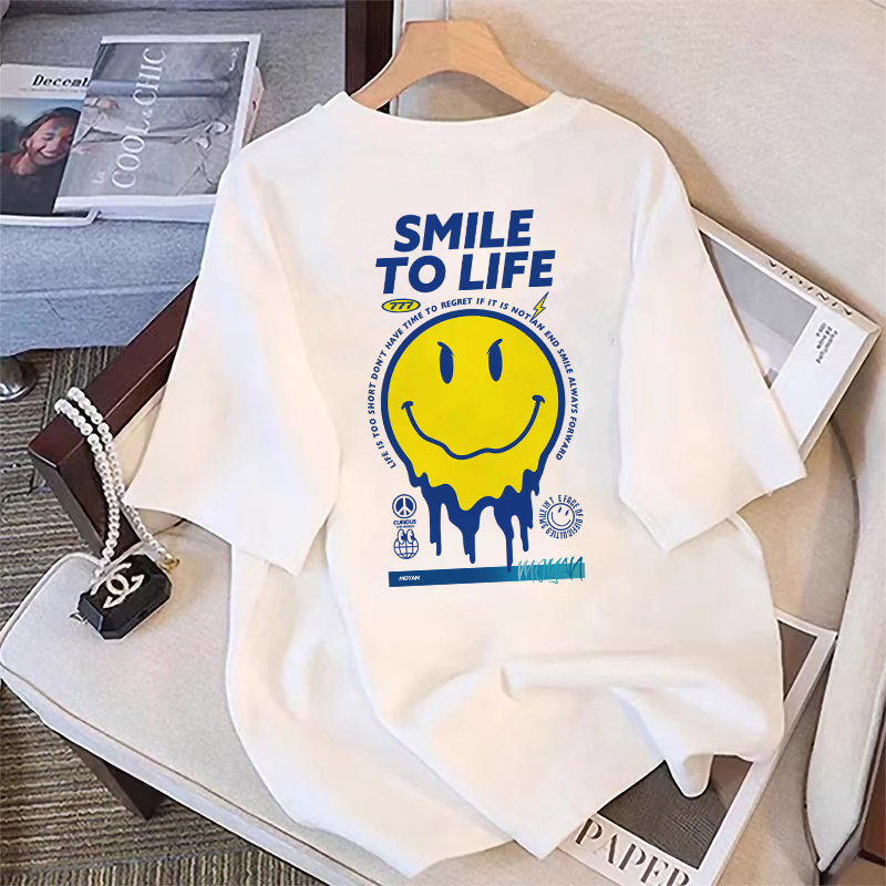 YSMYID - Smile To LIFE Kaos Pria Wanita Baju T shirt Oversized Lengan Pendek Cotton 24s Premium