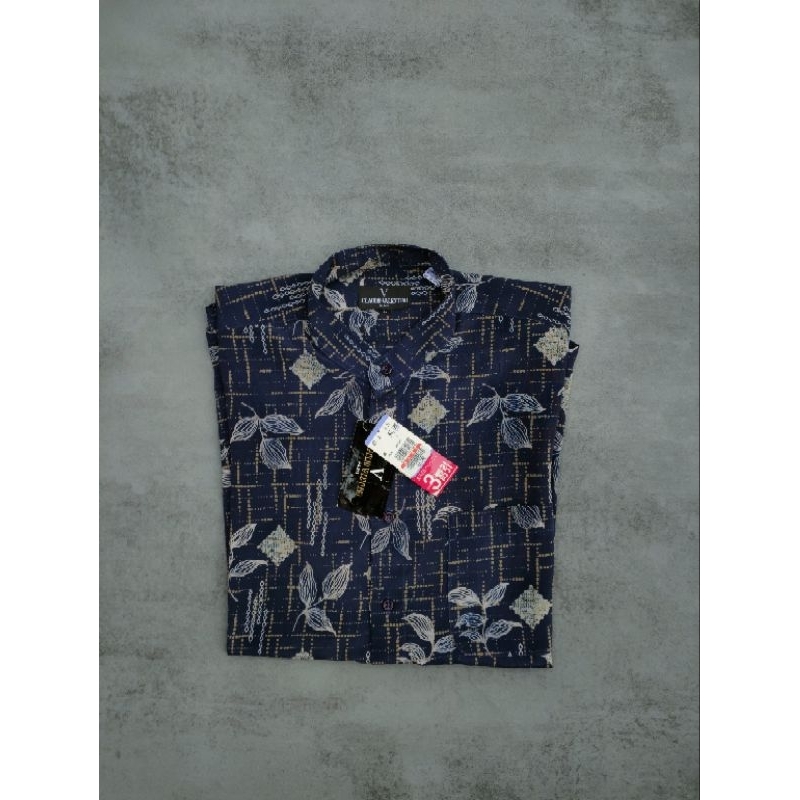 KEMEJA SATIN DARK NAVY WITH MOTIF By CLAUDIO VALENTINO PARIS (LIKE NEW WITH TAG)