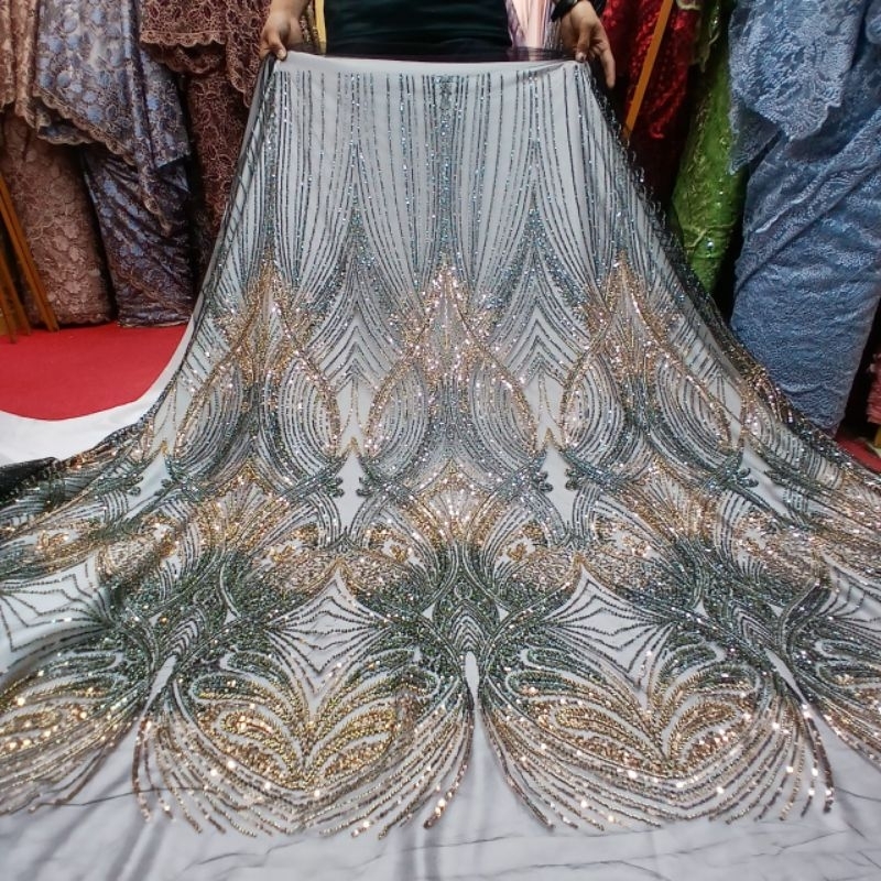 (Cod). Kain tulle full payet Gradasi Accessories Jepang  Mewah