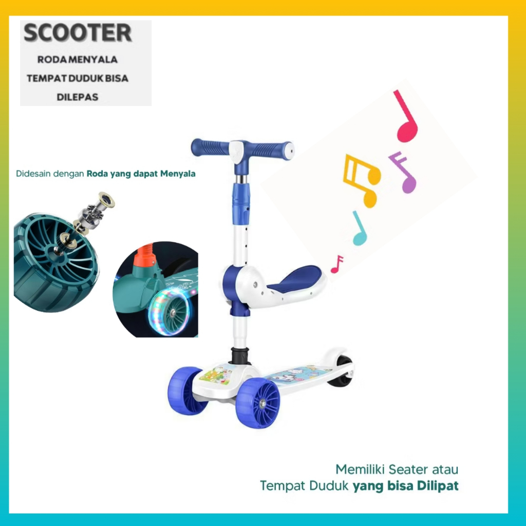 Skuter Anak Roda 3 Sekuter Otoped roda 3 ScooterAnak Skuter Otoped 3 roda dengan Lampu dan Musik