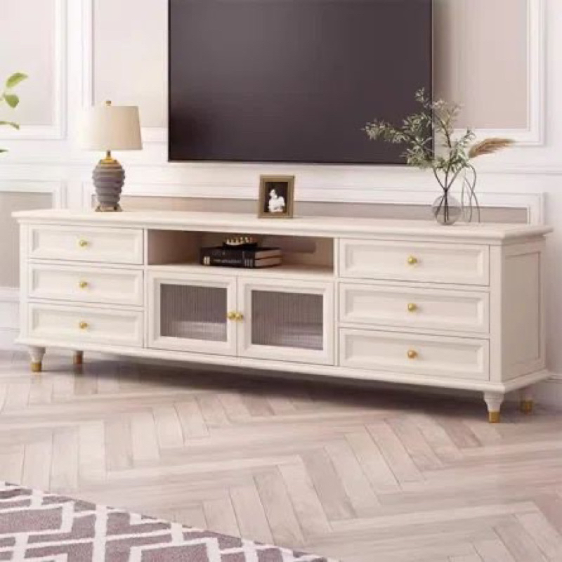 Bufet Tv Minimalis Duco Putih Laci Cabinet Modern