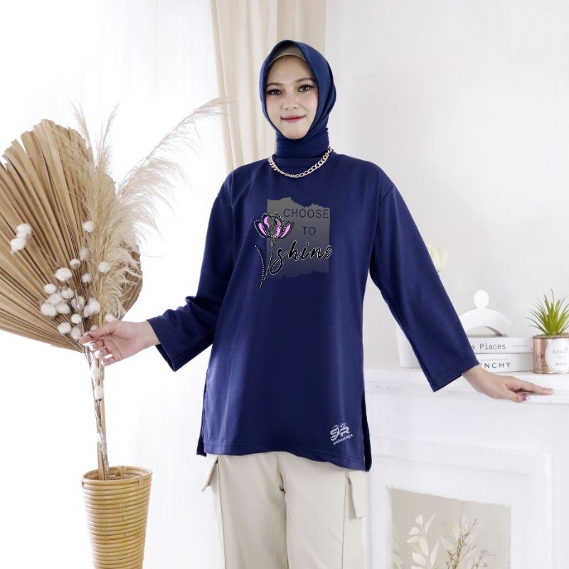 atasan baju muslim wanita lengan panjang motif bunga
