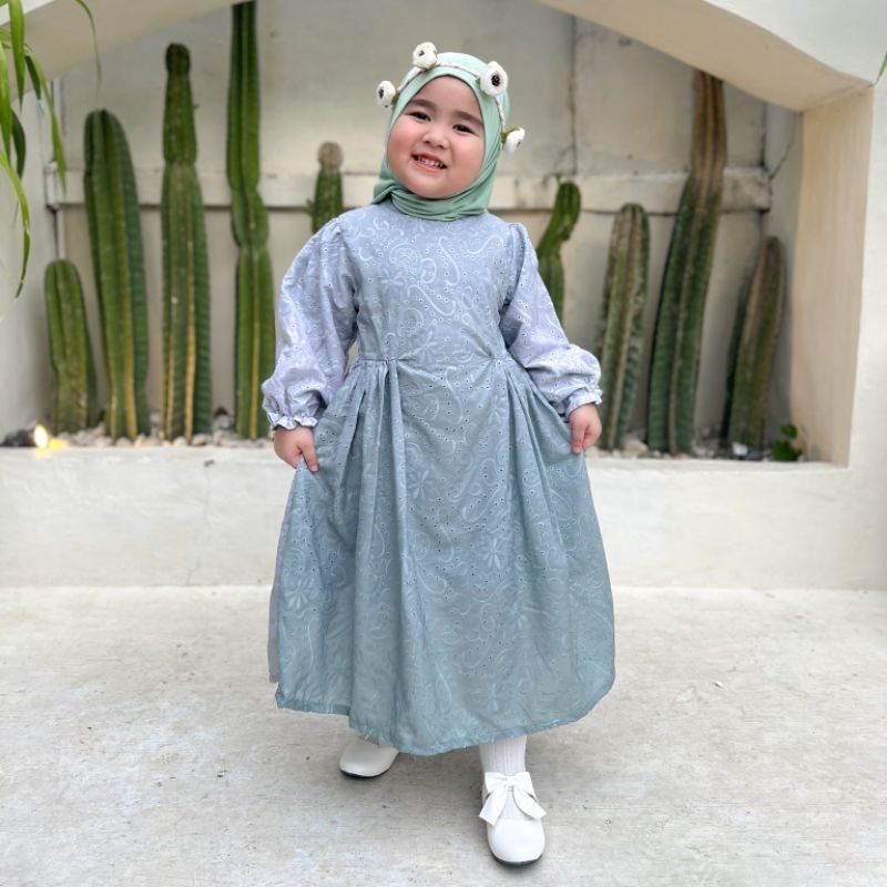 Hallybaba Kids - Exclusive Gamis Anak Perempuan Xinerva 1-10th Gamis Katun Bordir Anak Gradasi Impor