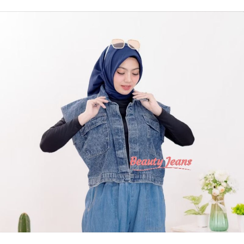 Jaket Rompi Jeans Cassandra Oversize Jacket Denim Wanita Tanpa Lengan Outer Jins Blazer Kekinian Ld 