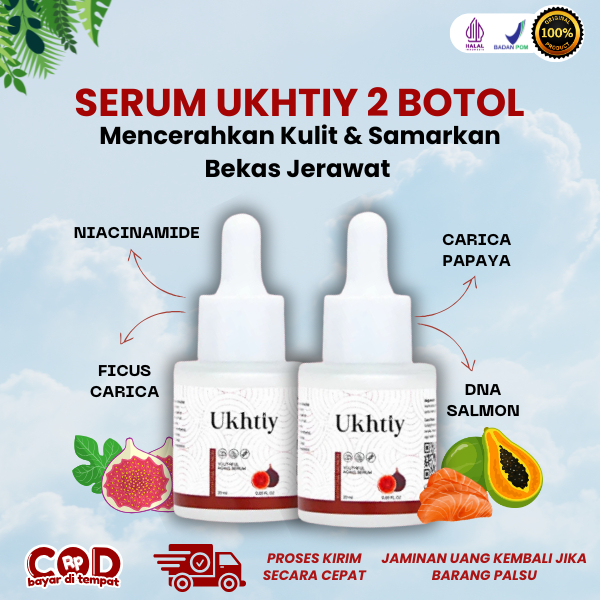 Serum Ukhtiy - Serum Pencerah Kulit, Serum Mengurangi Noda Hitam, Meratakan Warna Kulit - 2 Botol