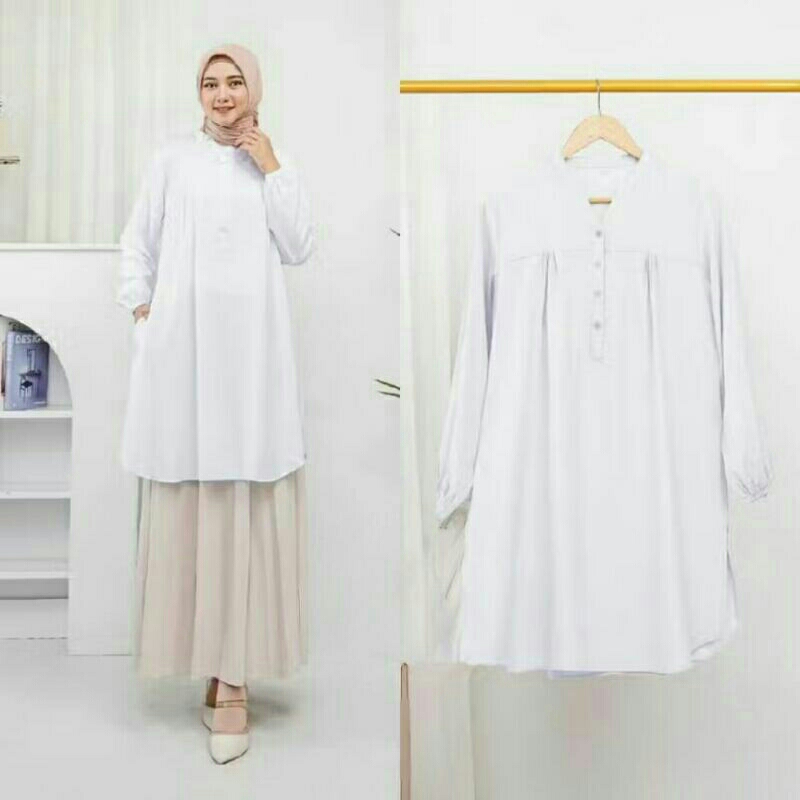 TUNIK POLOS JUMBO WARNA PUTIH PAKAIAN WANITA KATUN VISCOSE ATASAN BLOUSE PAKAIAN WANITA