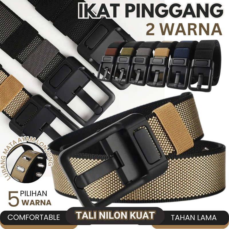 Tali Ikat Pinggang Pria Nilon 2 Warna Model Jarum Bolak Balik Belt Gesper Sabuk Dua Sisi 2 in 1 T27