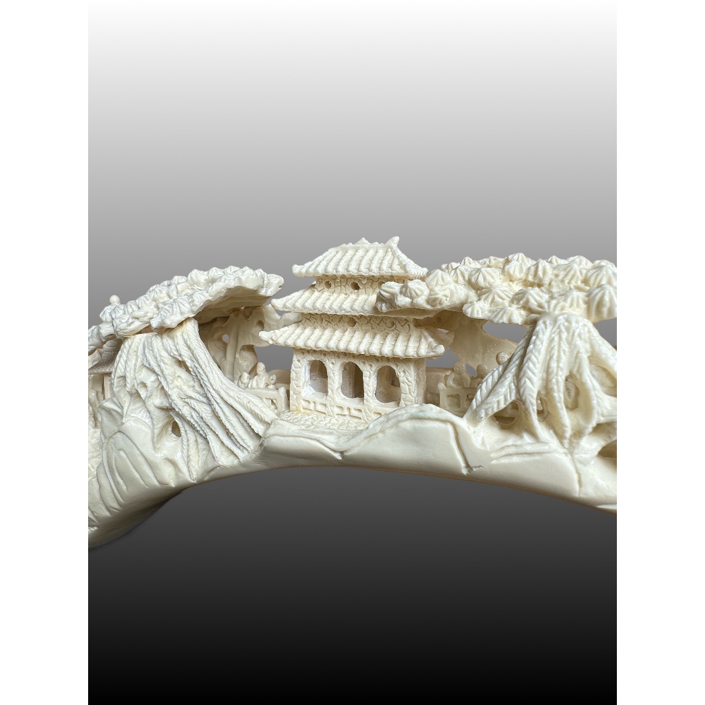 Gading Dengan Ukiran Pemandangan Asia Gading Ukir Elfenbein Display