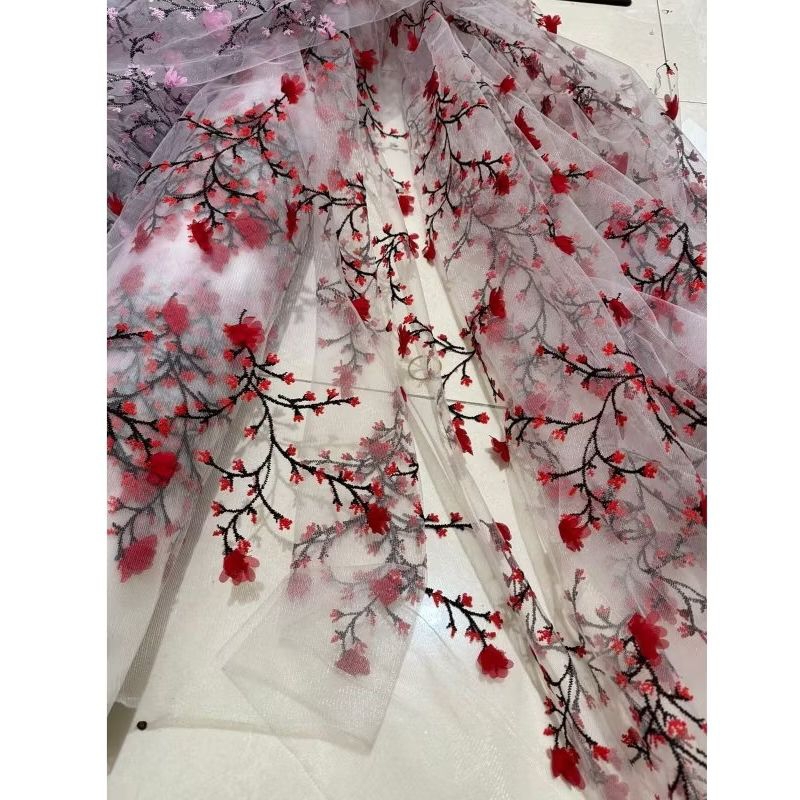 Bahan kain Tile Organza Bunga bordir 3D Kain tile Bunga bordir 3d