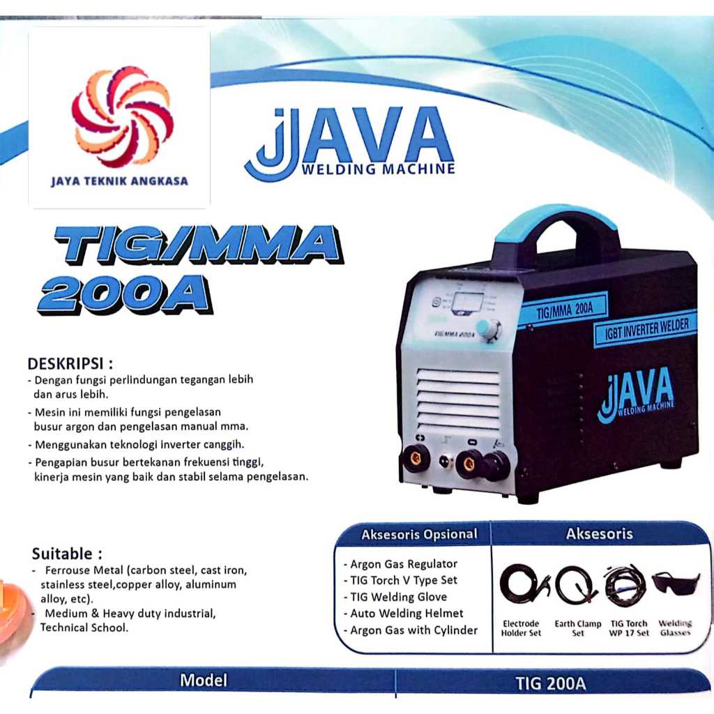 MESIN LAS TIG/MMA 200 A JAVA WELDING PERLENGKAPAN LAS