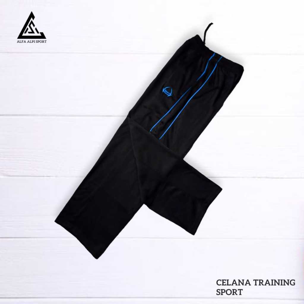 Celana Training Panjang Pria Wanita Logo Sport Motif Garis & Tulisan / Celana Training Hitam / Celan