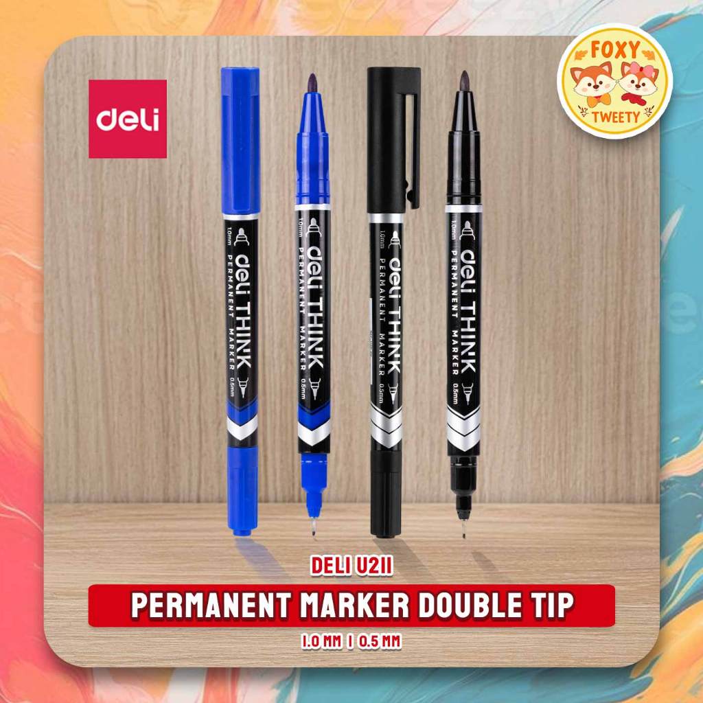 

(1 PCS) Spidol Deli Think U211 Permanent Marker Dual Tip 2 Ujung / Spidol Permanen 2 Mata Blue Black