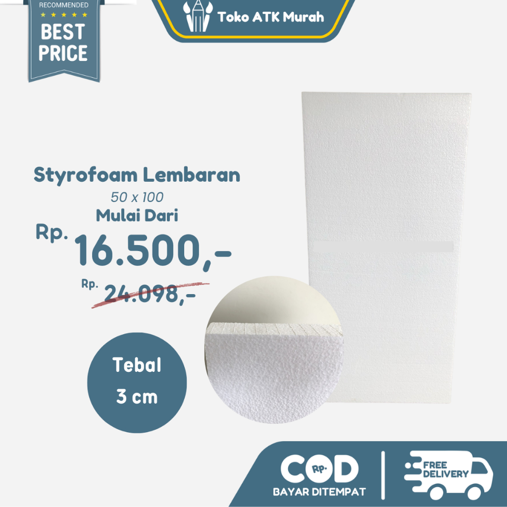 Styrofoam Lembaran Stereofoam 50 x 100 Tebal 3 cm - Gabus