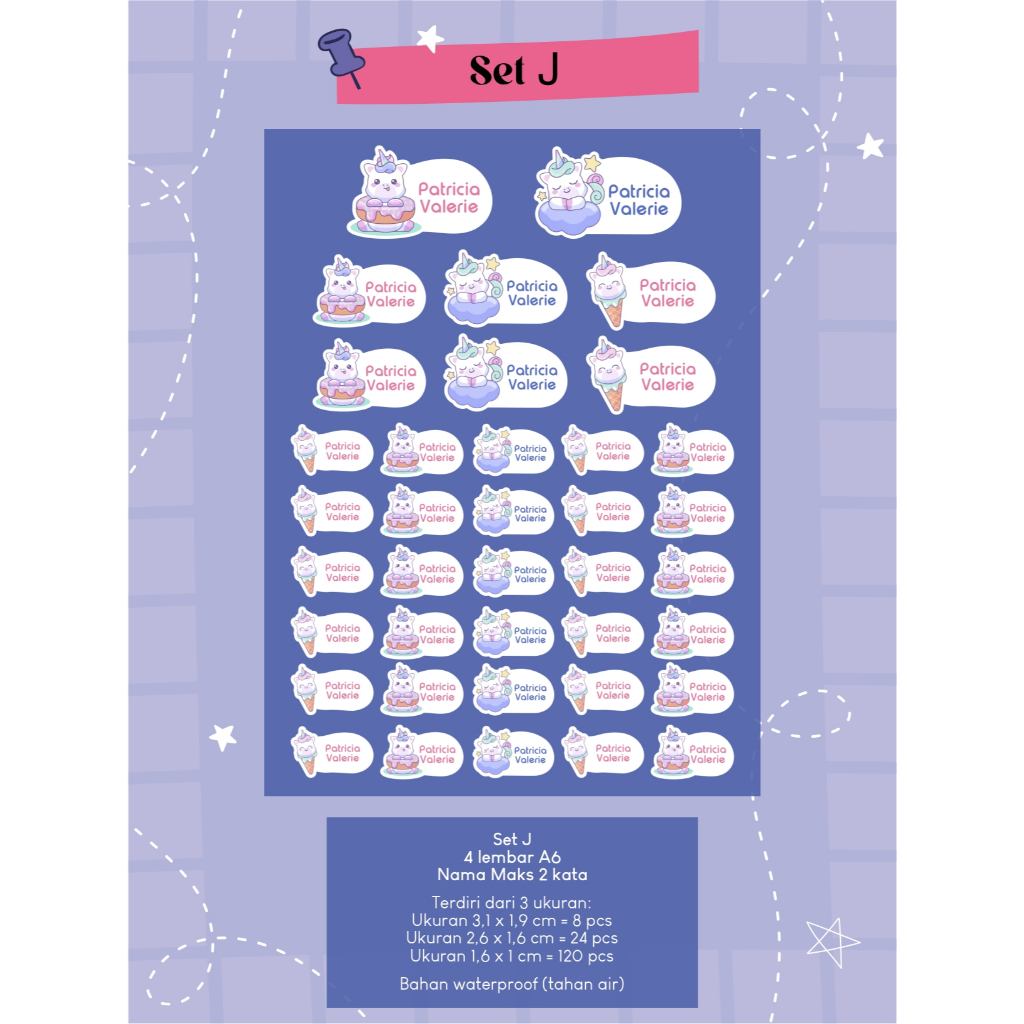 

J-R Stiker nama/label nama Bahan tahan air MINIMAL 2 SET boleh mix 2 tema