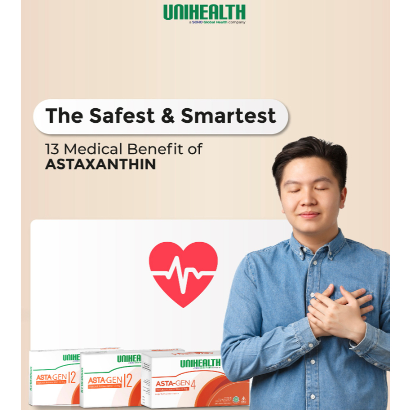 Astagen 12 Unihealth Astaxanthin 12mg Antioksidant alami tanpa efek pro-oksida