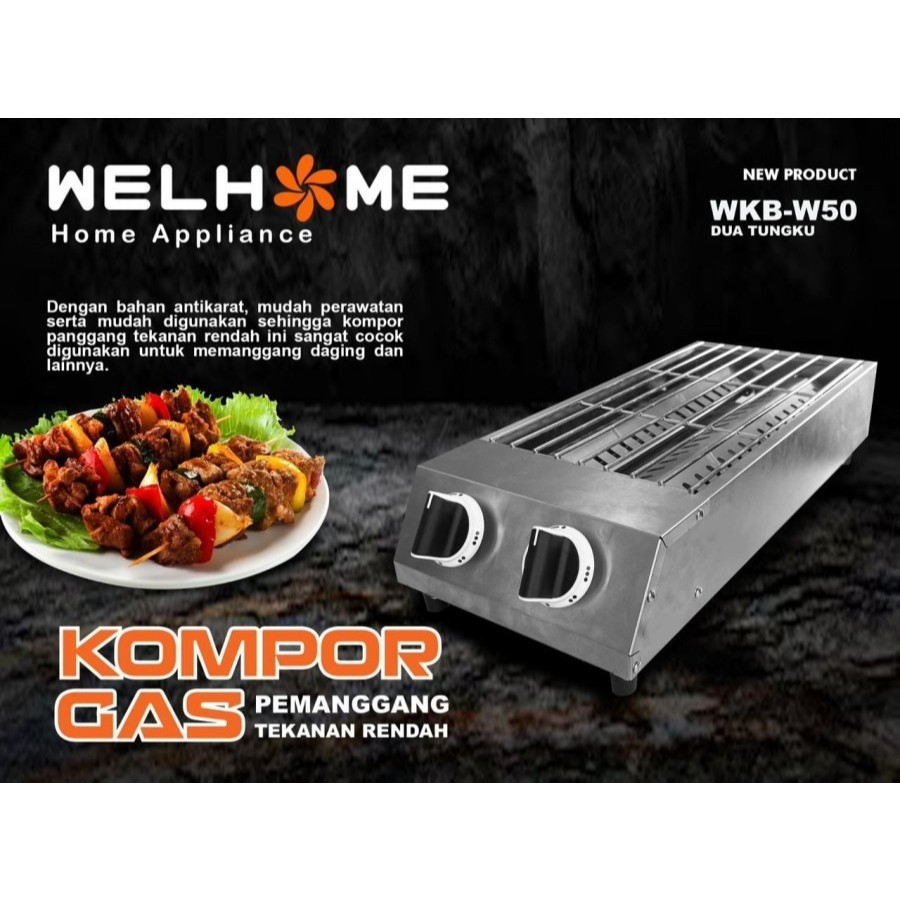 Welhome Kompor 2 tungku WKB W50 kompor panggangan BBQ