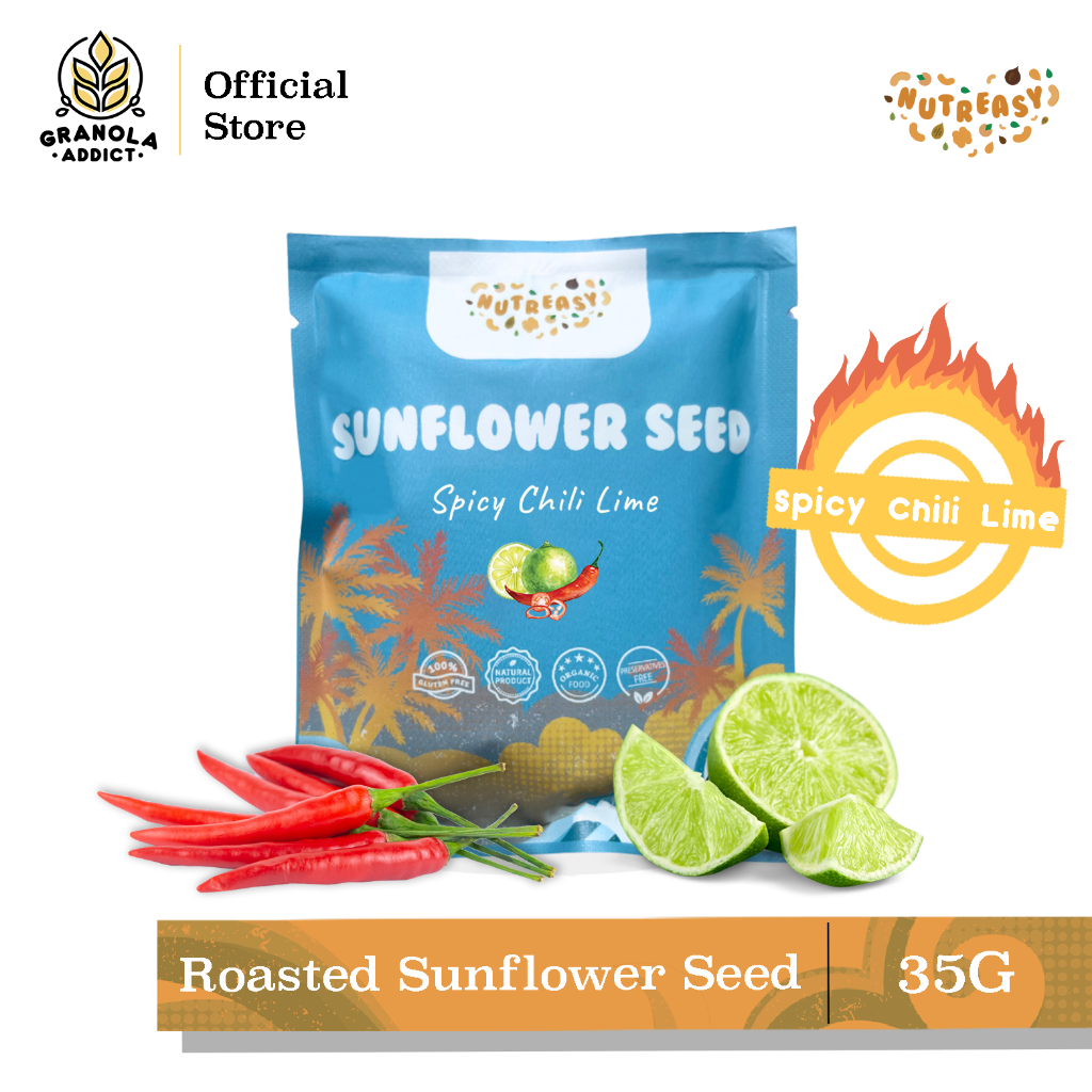 

Granola Addict - Nutreasy Roasted Sunflower Seed (Spicy Chili Lime) / Kuaci Rasa Pedas 35G