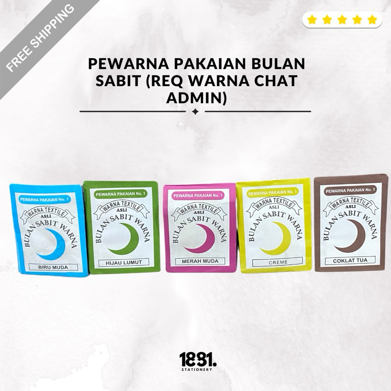 

Pewarna Pakaian Merk Bulan Sabit Warna Warni (Req Warna Chat Admin) (Per Pcs)