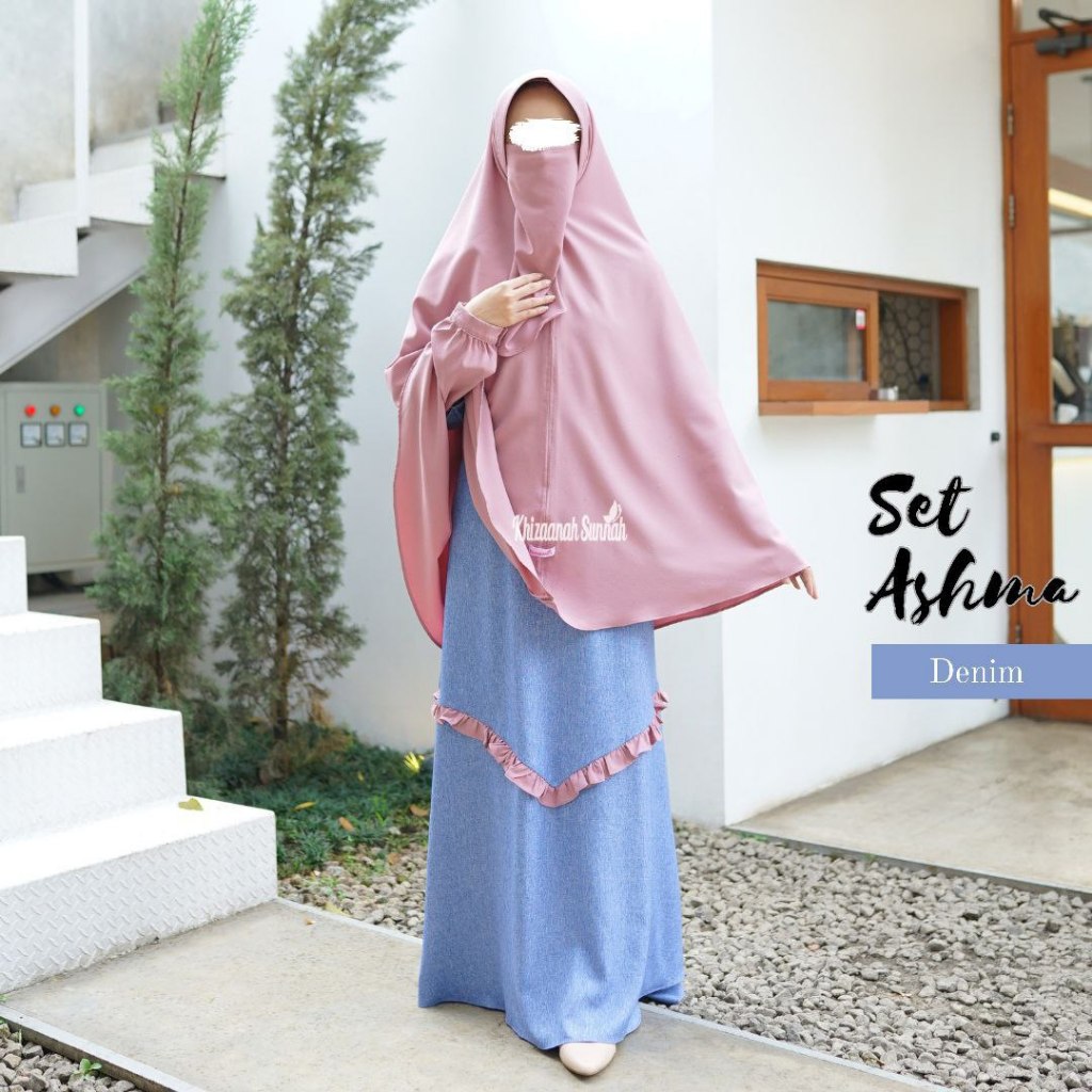 Set Ashma Gamis Muslim Set Katun Madinah Adem Murah Premium Haji Umroh Jilbab Syar'i Jumbo Pad Wanit