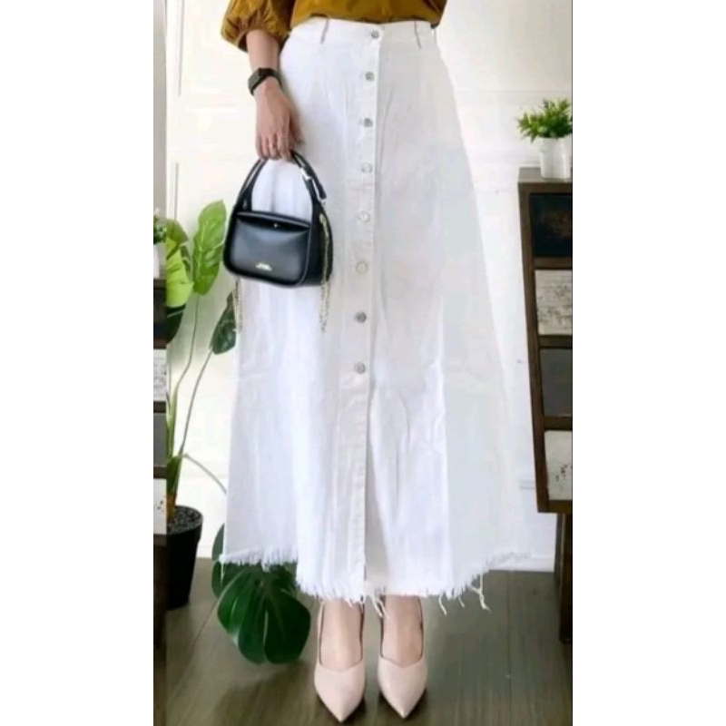 rok rawis jeans panjang wanita kekinian