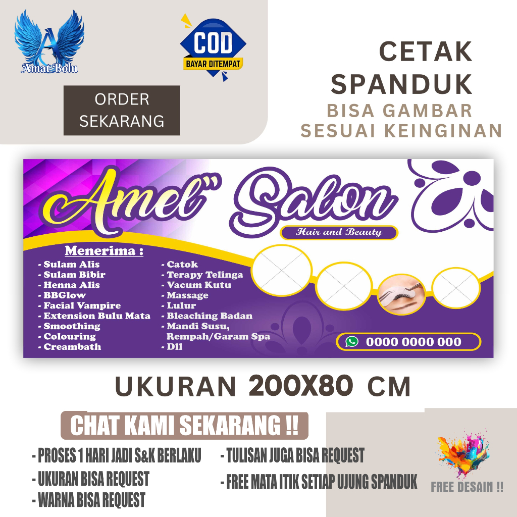 Cetak Spanduk Banner Salon Kecantikan & Eyelash Costom Desain