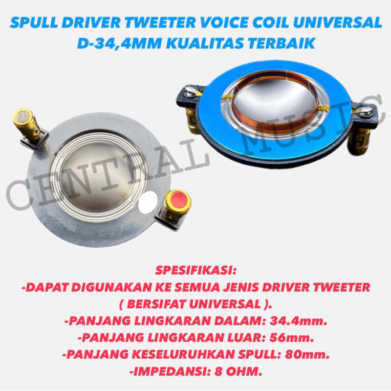 SPULL DRIVER TWEETER VOICE COIL UNIVERSAL D-34,4MM KUALITAS TERBAIK