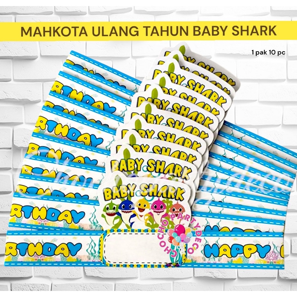 Mahkota Ulang Tahun BABY SHARK Isi 10 / Topi Pesta Baby Shark