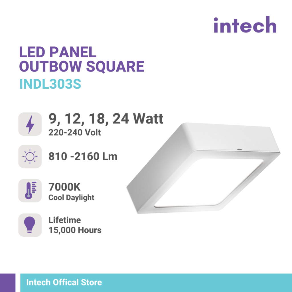 Intech Lampu Plafon Downlight Outbow 9 Watt - 24 Watt Kotak