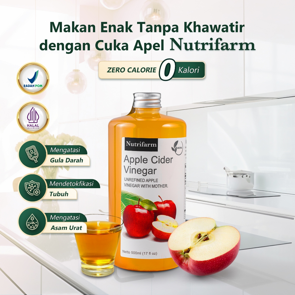 

NUTRIFARM CUKA APEL ORIGINAL ORGANIK 500ML / APPLE CIDER VINEGAR WITH MOTHER