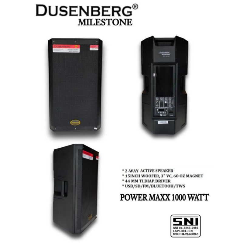 speaker 15 in aktif Dusenberg milestone 1000 Watt 2 Unit garansi 2 tahun
