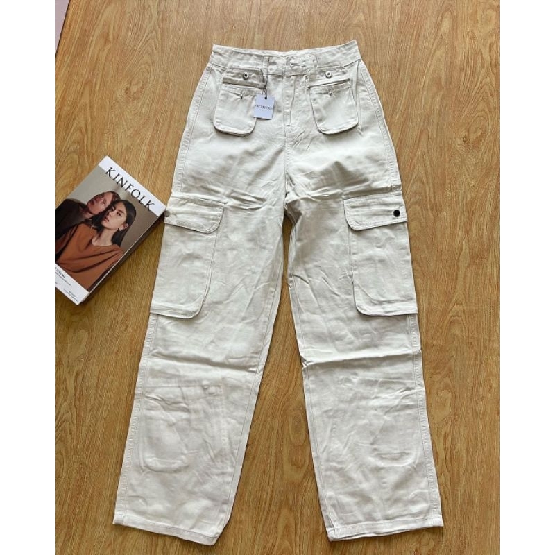 Celana Cargo Denim Pasir-Putih Celana Cargo Lulu-Cargo Celana Wanita Terbaru