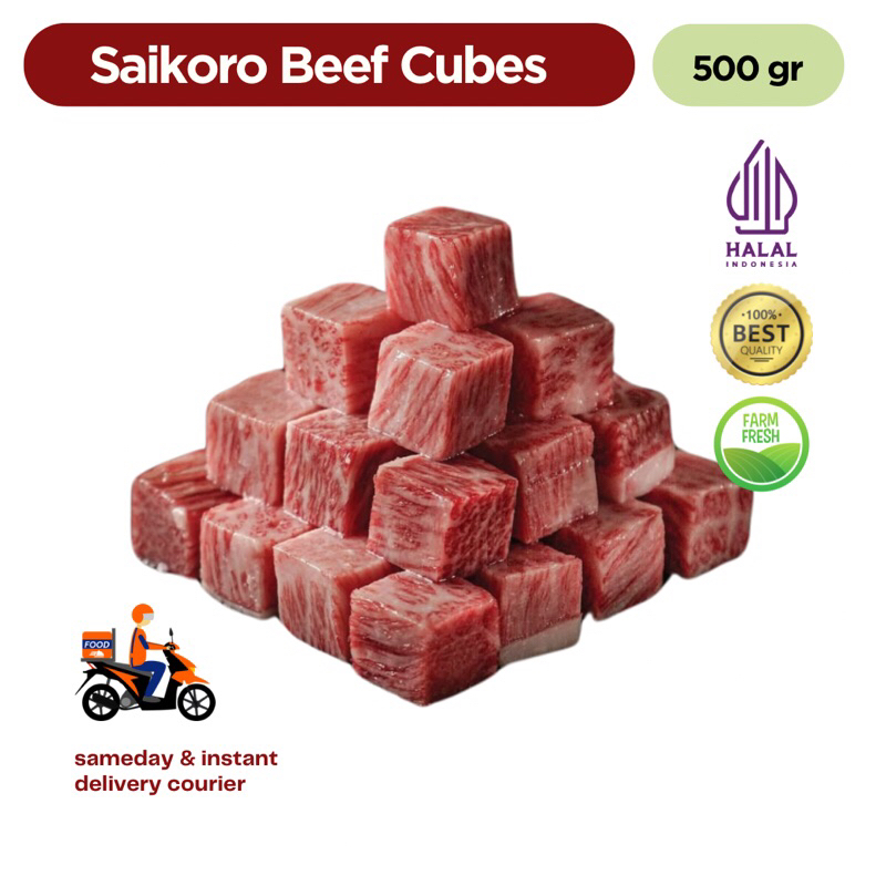 

[ SAIKORO WAGYU BEEF MELTIQUE CUBES 135 gr / 250 gr / 500 gram ] Daging Sapi Saikoro / Saikoro Wagyu Beef /Meltic Cubes 500gr / Halal