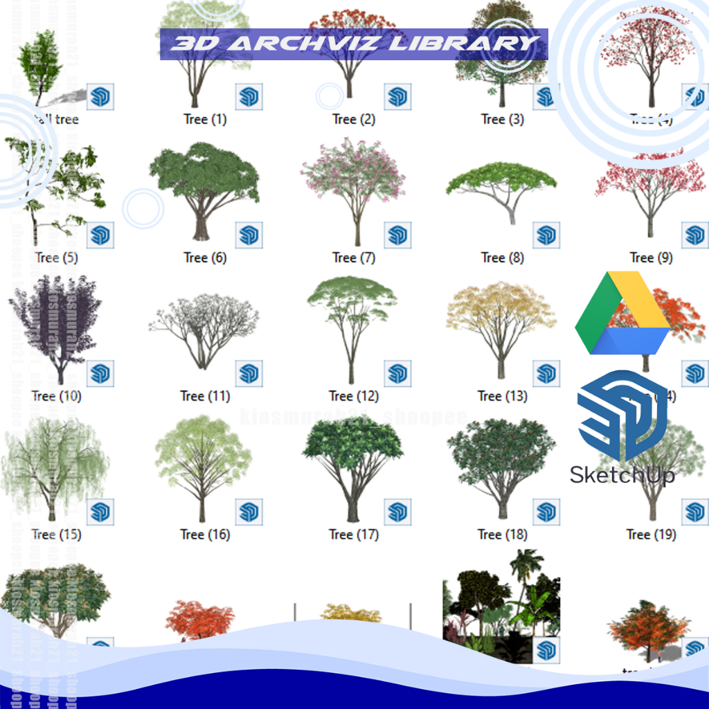 290 Trees Sketchup Model Asset Library