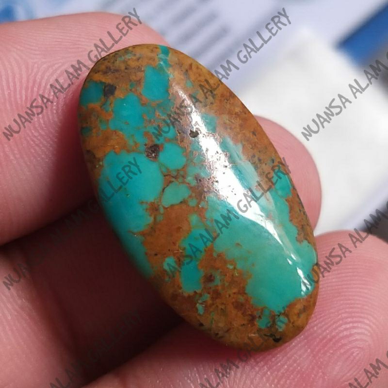 Batu Permata Pirus Persia Serat Emas Top Color Natural Turquoise Fancy Color Biru Panci Abdurrozaq A
