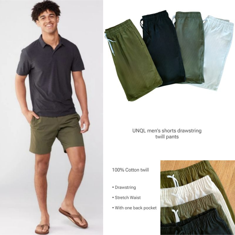 UNQL men's shorts drawstring twill pants / Celana pendek pria branded fulltag / Celana pendek pria t