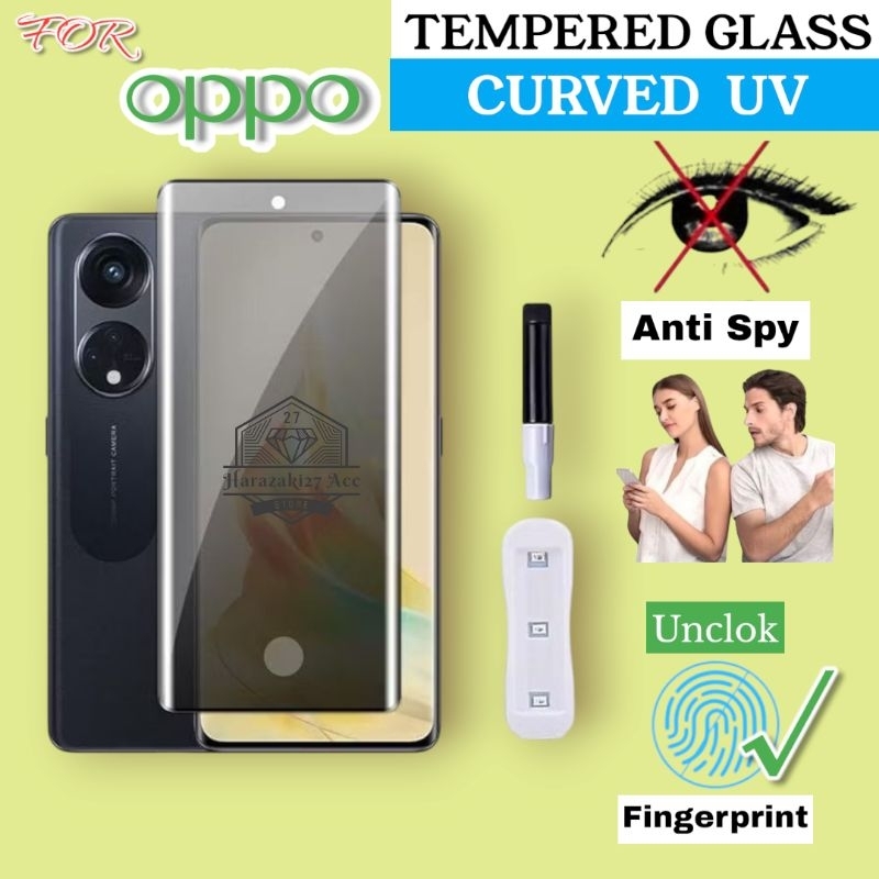 Tempered Glass Curved Uv Anti Spy Oppo Reno 4 8t 10 11 12 Pro Plus 4g 5g Anti Gores Aksesoris Hp And