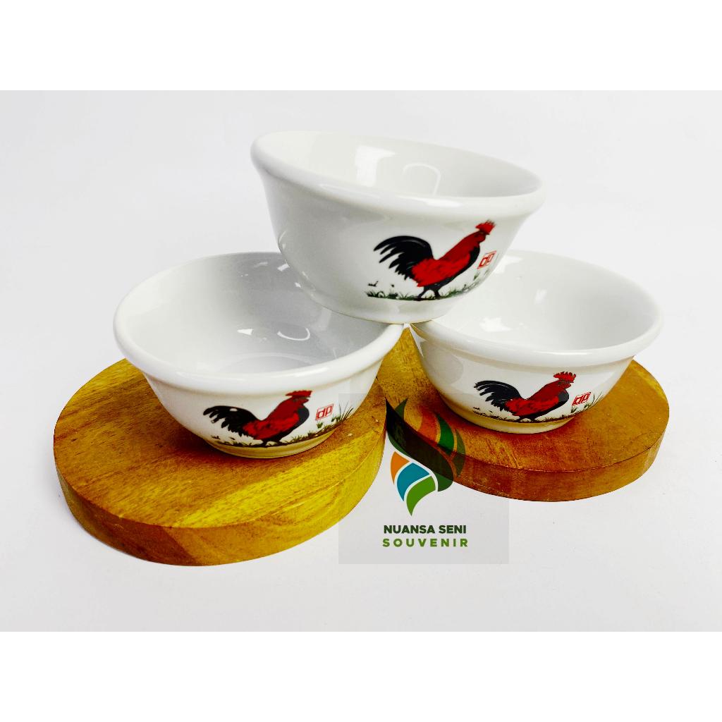 Souvenir Mangkok Keramik Kecil Motif Ayam Jago Mangkok Sambal Jago Mini 144 pcs