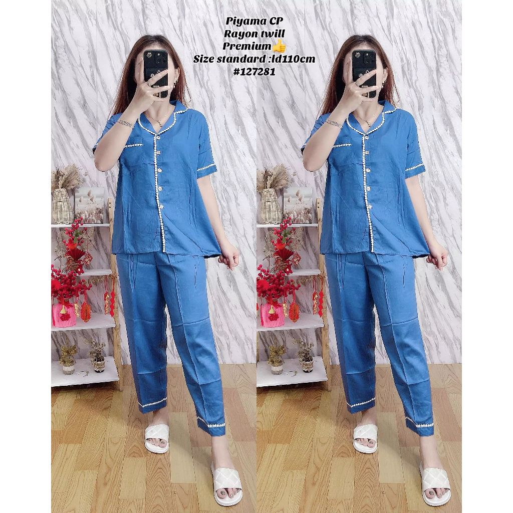 Setelan Piyama Wanita Kombinasi Renda / PIyama Celana Panjang CP /Setelan Rayon Twill Premium