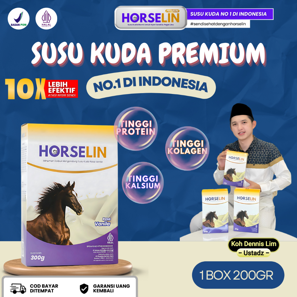 

HORSELIN SUSU KUDA ASLI SUMBAWA UNTUK PENGOBATAN SENDI TULANG OTOT PEGAL LINU ORIGINAL 200GR 1 BOX