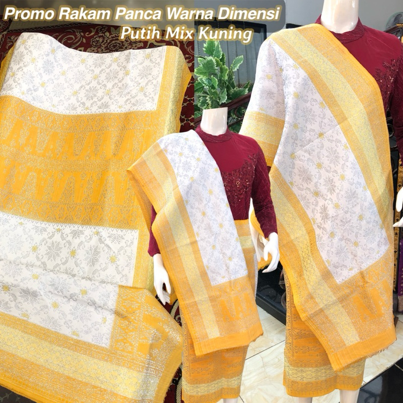 Songket Rakam Panca Warna Dimensi Promo/Putih Kuning/ songket tenun asli palembang /ilham songket pa
